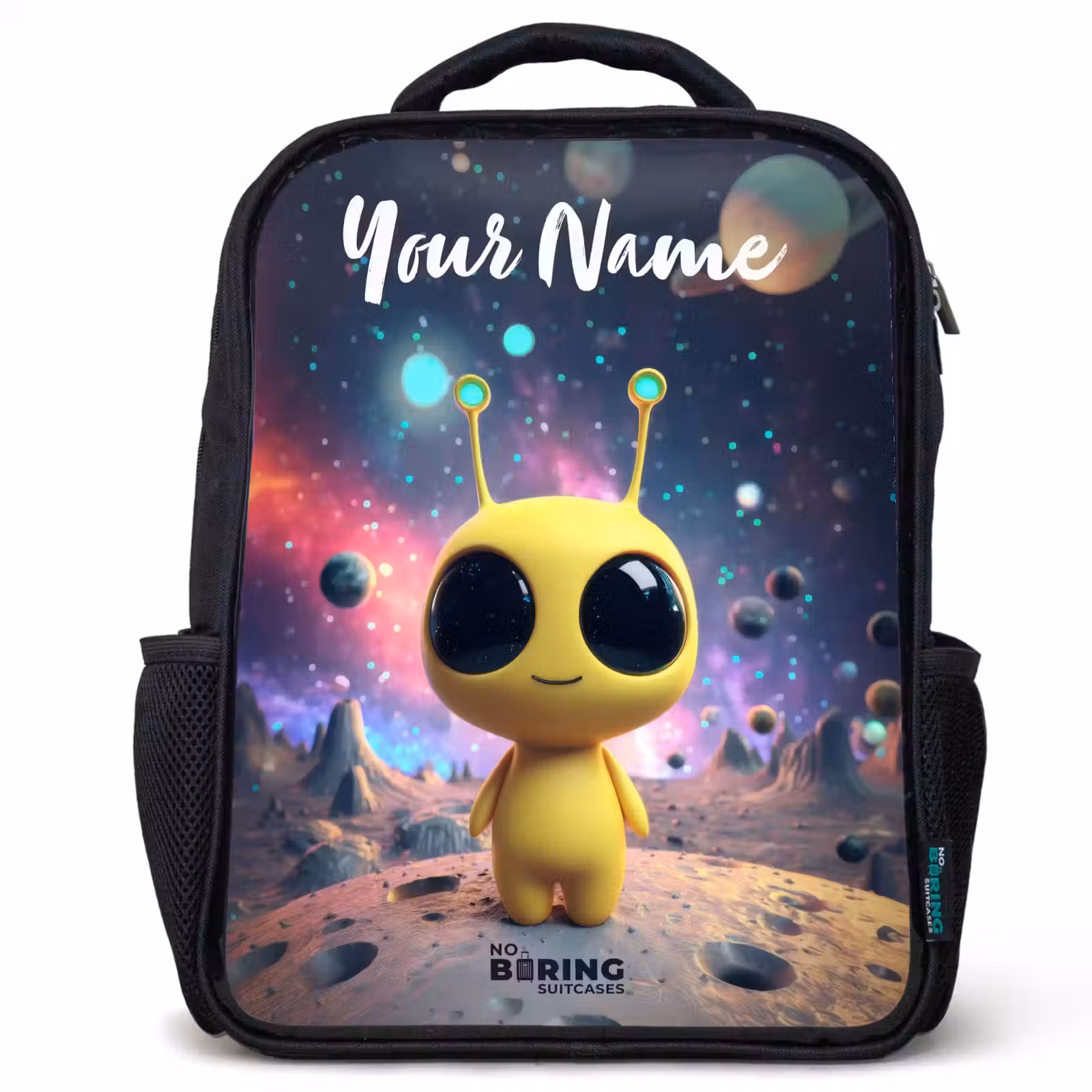 Kids backpack with name - Black - Merry alien creature — 1