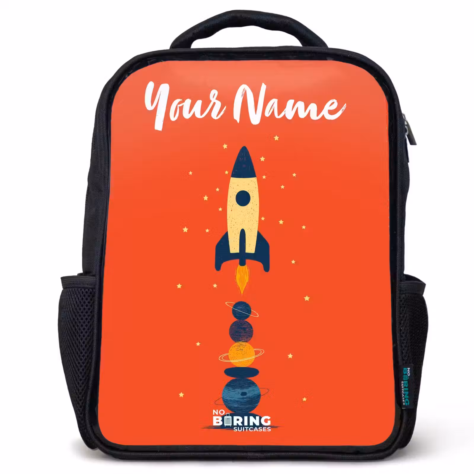 Kids backpack with name - Black - Rocket - Stars - Planets — 1