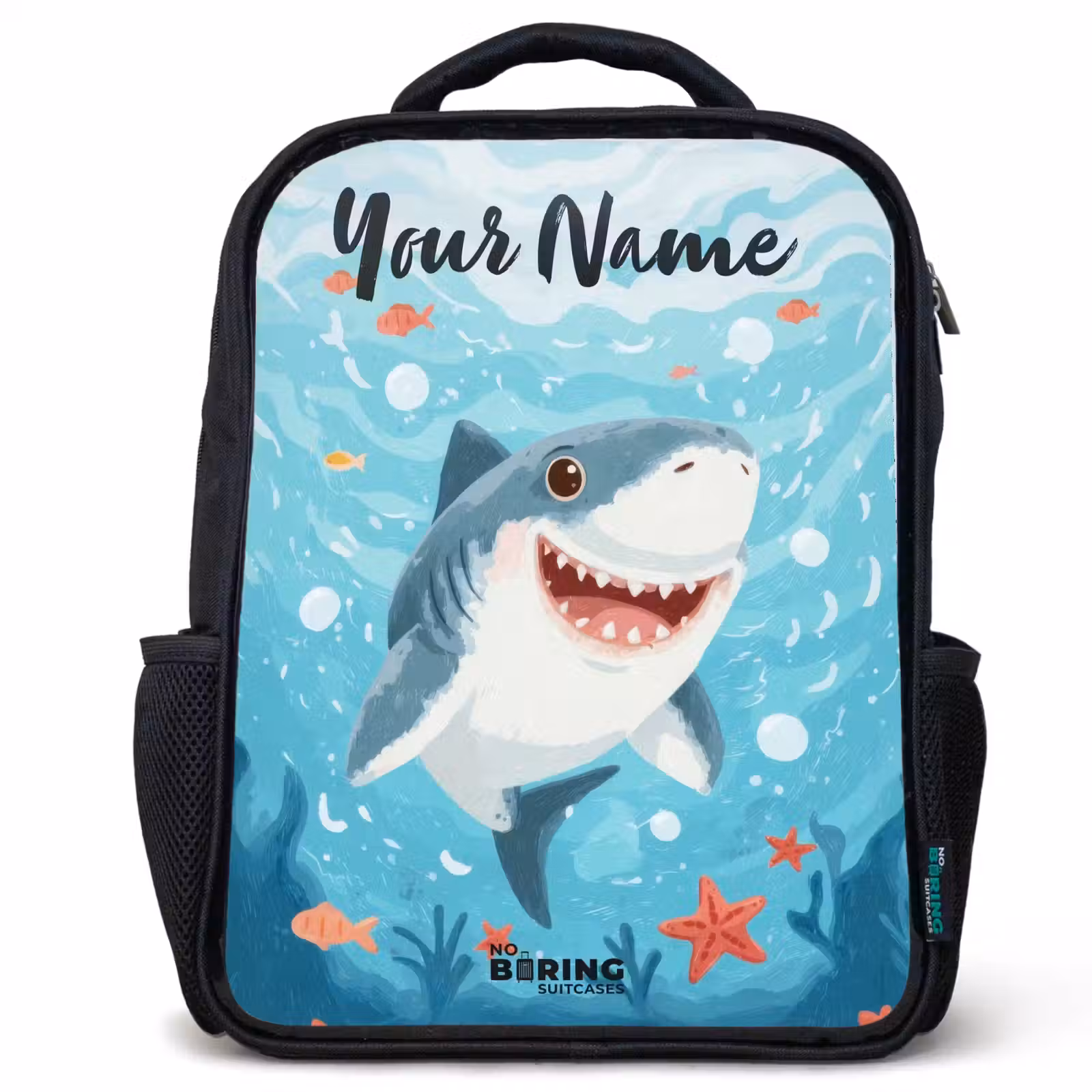 Kids backpack with name - Black - Shark - Water - Sea — 1