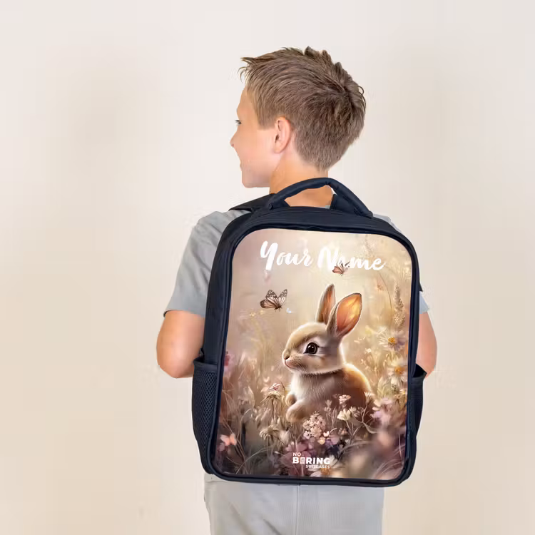 Kids backpack with name - Black - Bunny - Brown - Flowers - Butterflies — 2