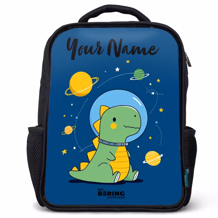 Kids backpack with name - Black - Dino - Planet - Star - Blue — 1