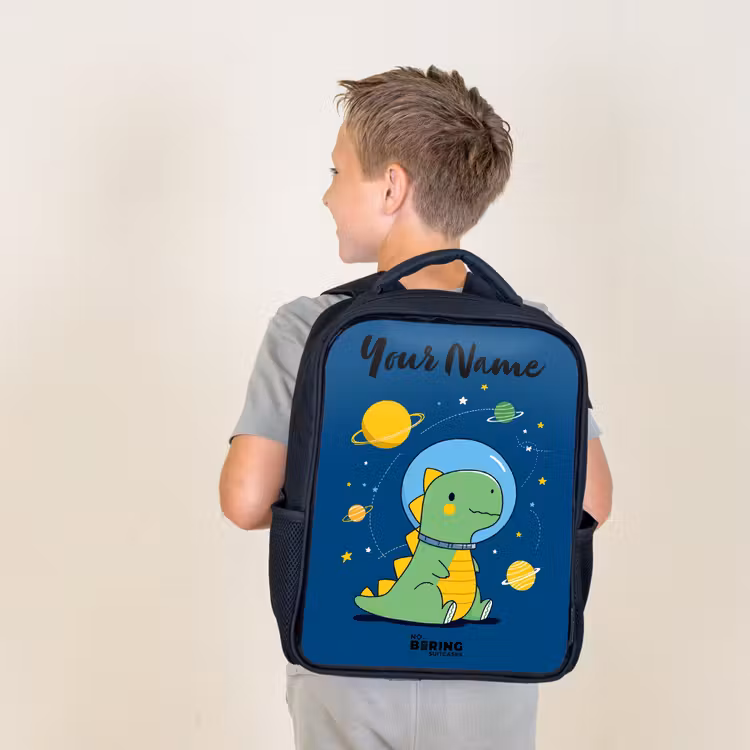 Kids backpack with name - Black - Dino - Planet - Star - Blue — 2