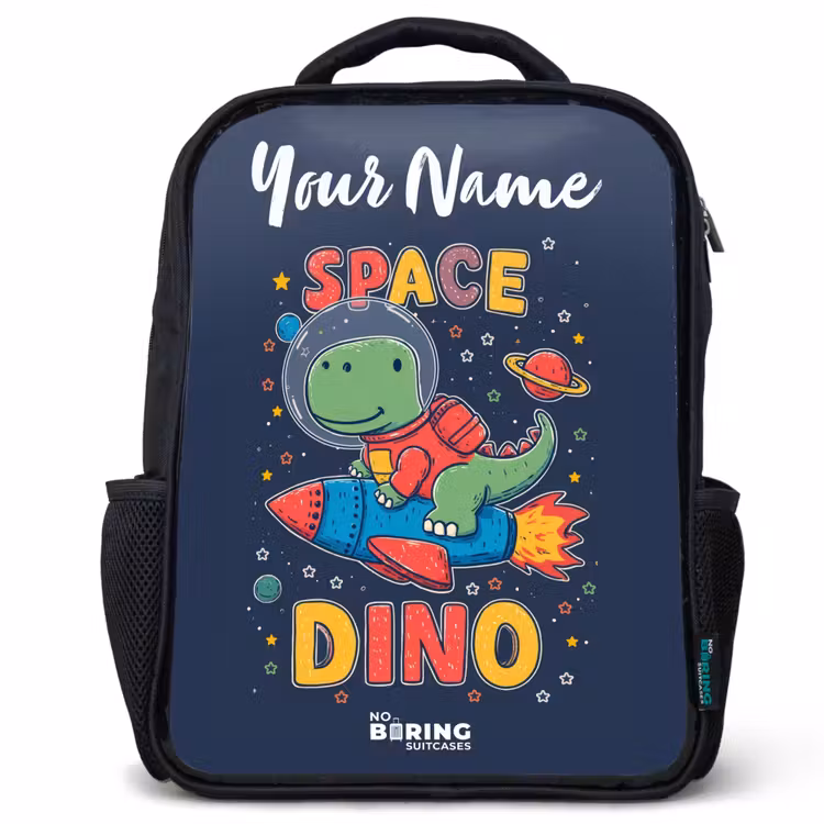 Kids backpack with name - Black - Dinosaur - Green - Rocket - Starry Sky — 1