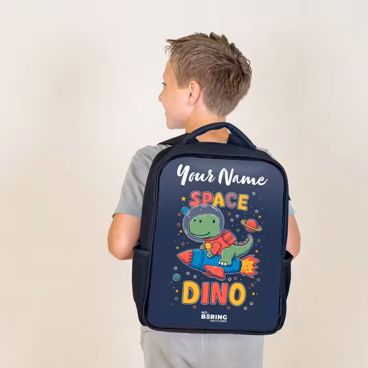 Kids backpack with name - Black - Dinosaur - Green - Rocket - Starry Sky — 2