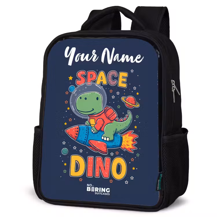 Kids backpack with name - Black - Dinosaur - Green - Rocket - Starry Sky — 4