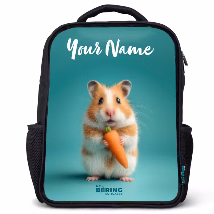 Kids backpack with name - Black - Hamster - Carrot - Animal — 1