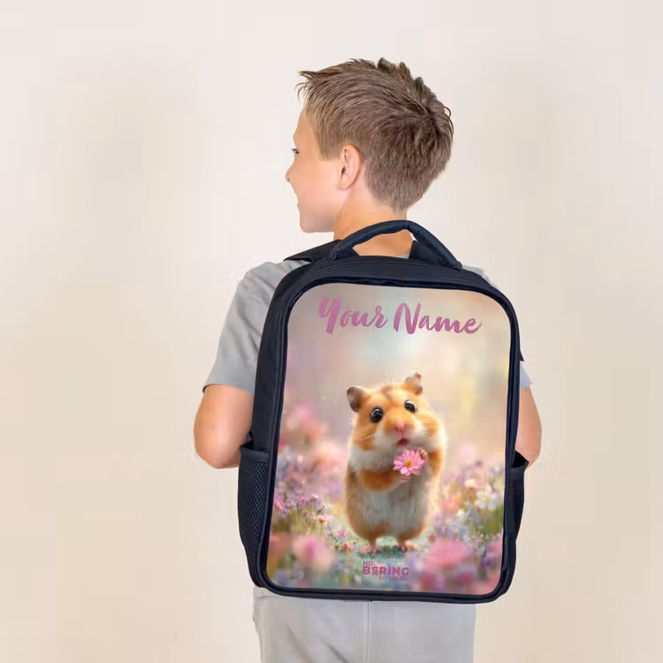 Kids backpack with name - Black - Hamster - Flower - Nature - Animal — 2