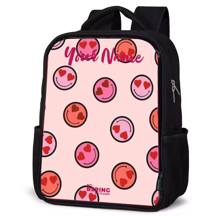 Kids backpack with name - Black - Heart - Smiley - Pattern — 4