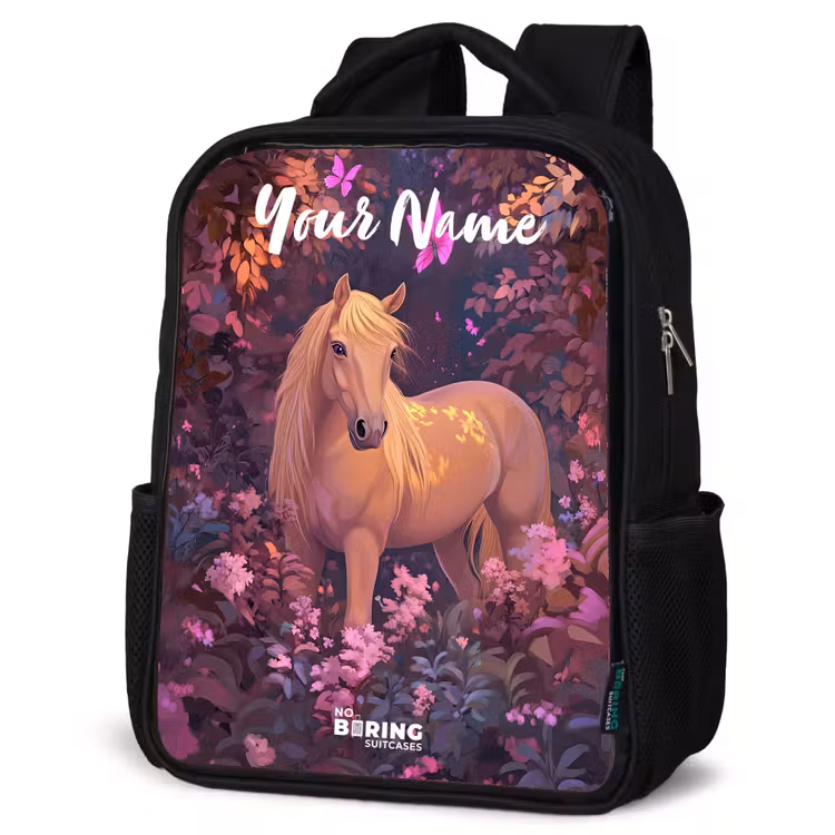 Kids backpack with name - Black - Horse - Flowers - Purple - Butterfly — 4