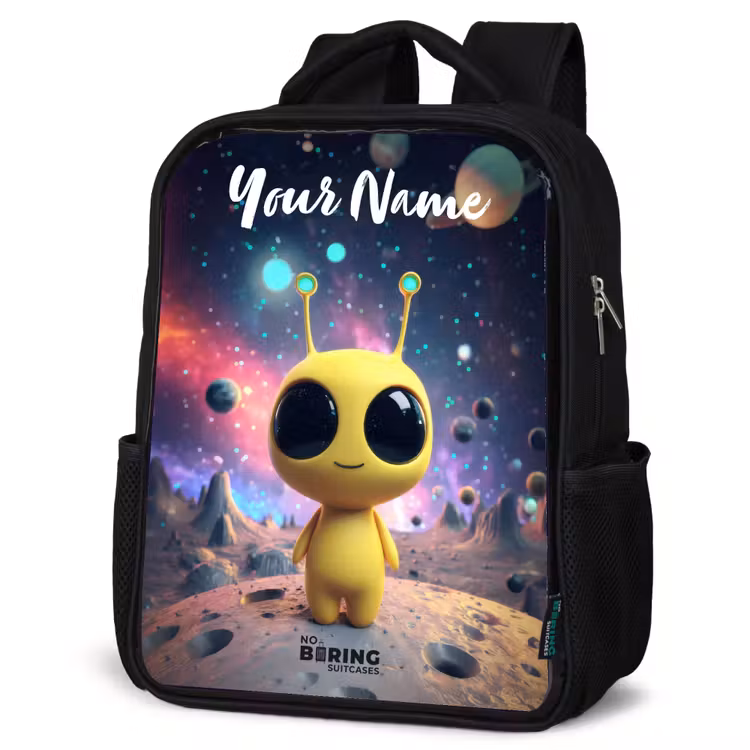 Kids backpack with name - Black - Merry alien creature — 4