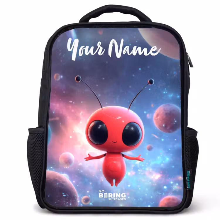 Kids backpack with name - Black - Red Space Being in Cosmic Dance — 1