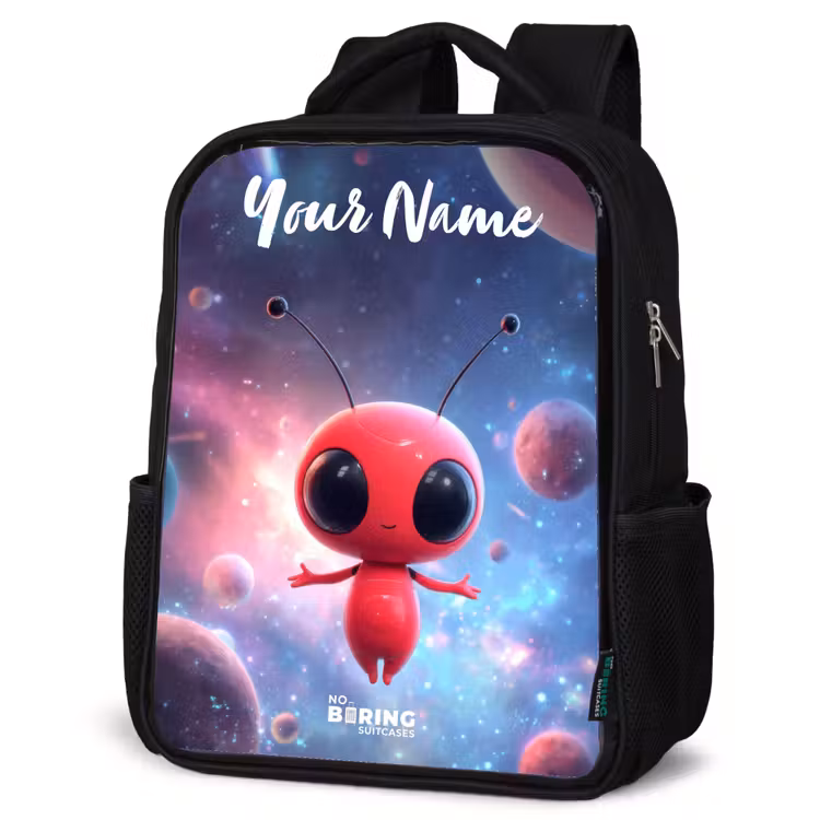 Kids backpack with name - Black - Red Space Being in Cosmic Dance — 4
