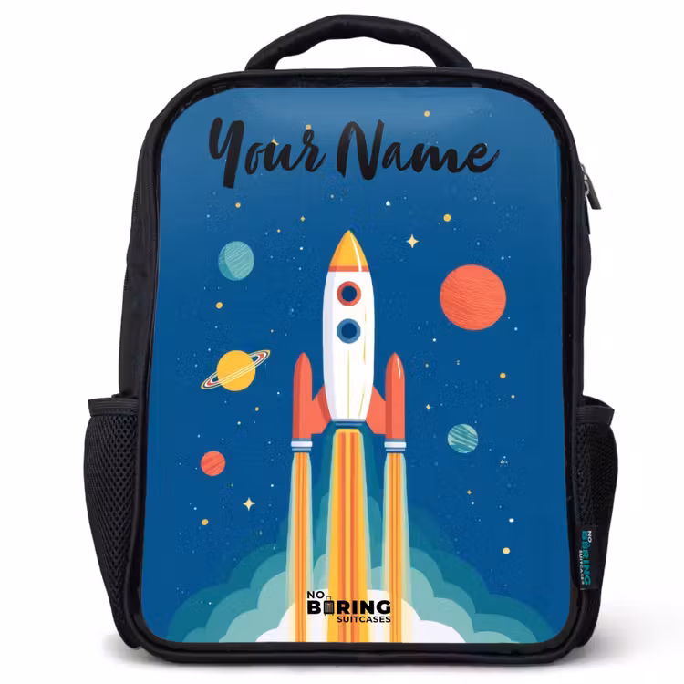 Kids backpack with name - Black - Rocket - Planet - Stars - Multicolored — 1