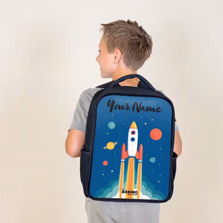 Kids backpack with name - Black - Rocket - Planet - Stars - Multicolored — 2