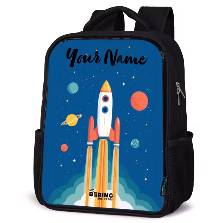 Kids backpack with name - Black - Rocket - Planet - Stars - Multicolored — 4