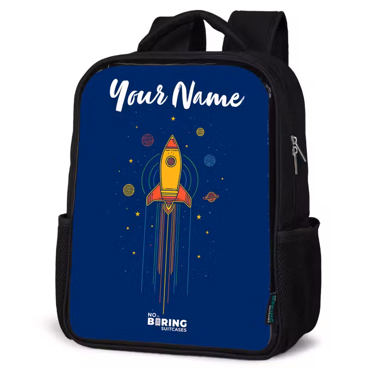 Kids backpack with name - Black - Rocket - Planets - Stars — 4