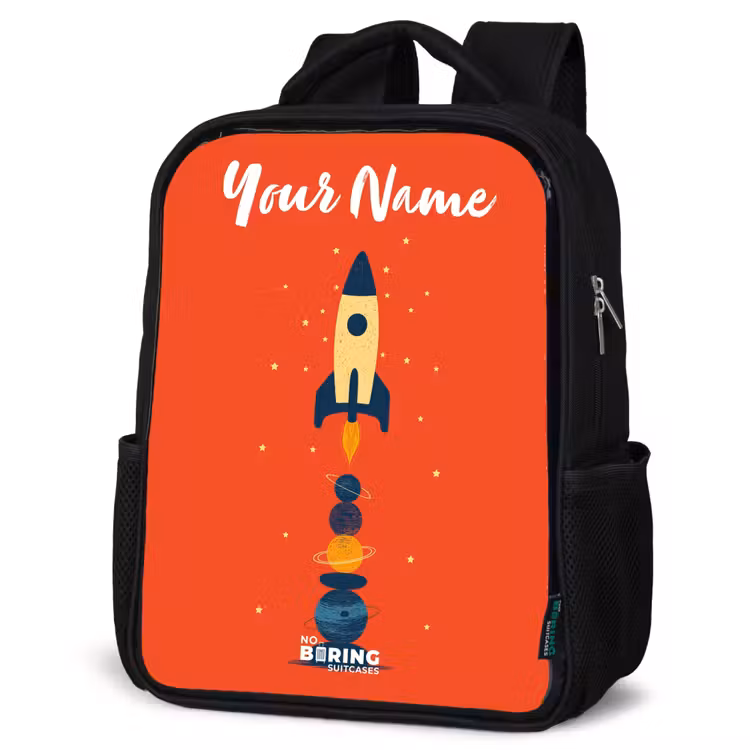 Kids backpack with name - Black - Rocket - Stars - Planets — 4