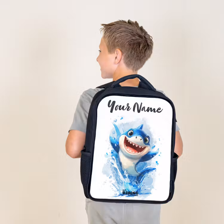 Kids backpack with name - Black - Shark - Teeth - Water — 2