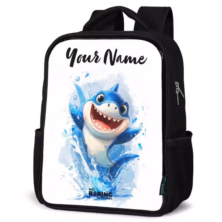 Kids backpack with name - Black - Shark - Teeth - Water — 4