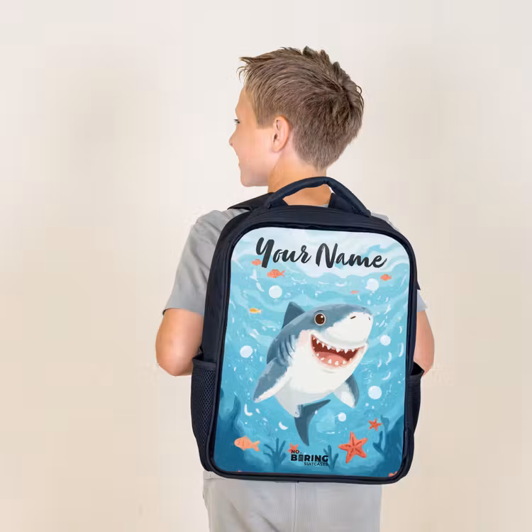 Kids backpack with name - Black - Shark - Water - Sea — 2