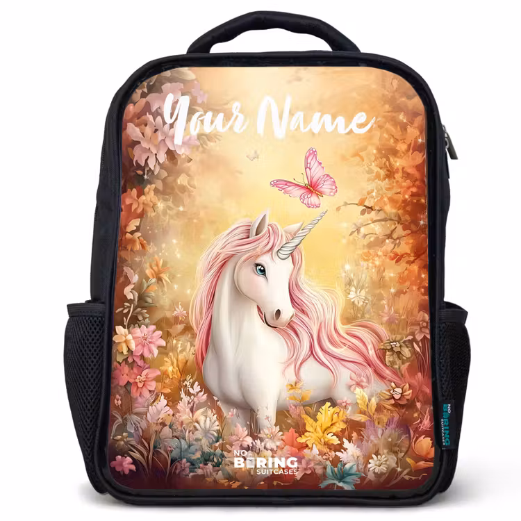 Kids backpack with name - Black - Unicorn - Butterfly - Pink - Mane — 1