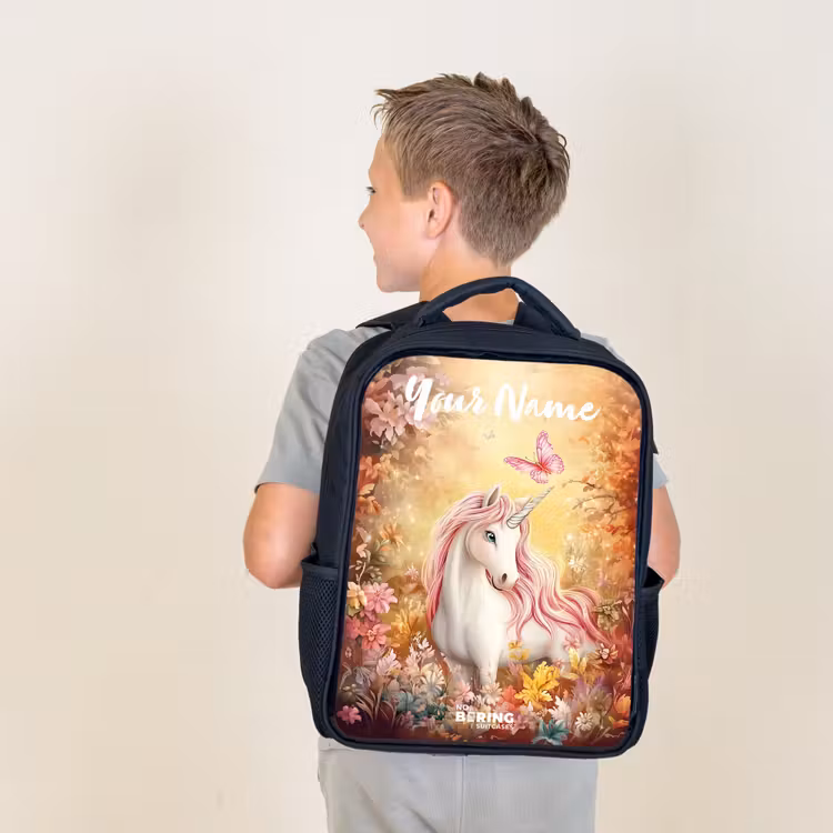 Kids backpack with name - Black - Unicorn - Butterfly - Pink - Mane — 2