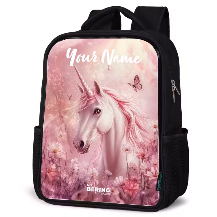 Kids backpack with name - Black - Unicorn - Pink - Butterfly - Flowers — 4
