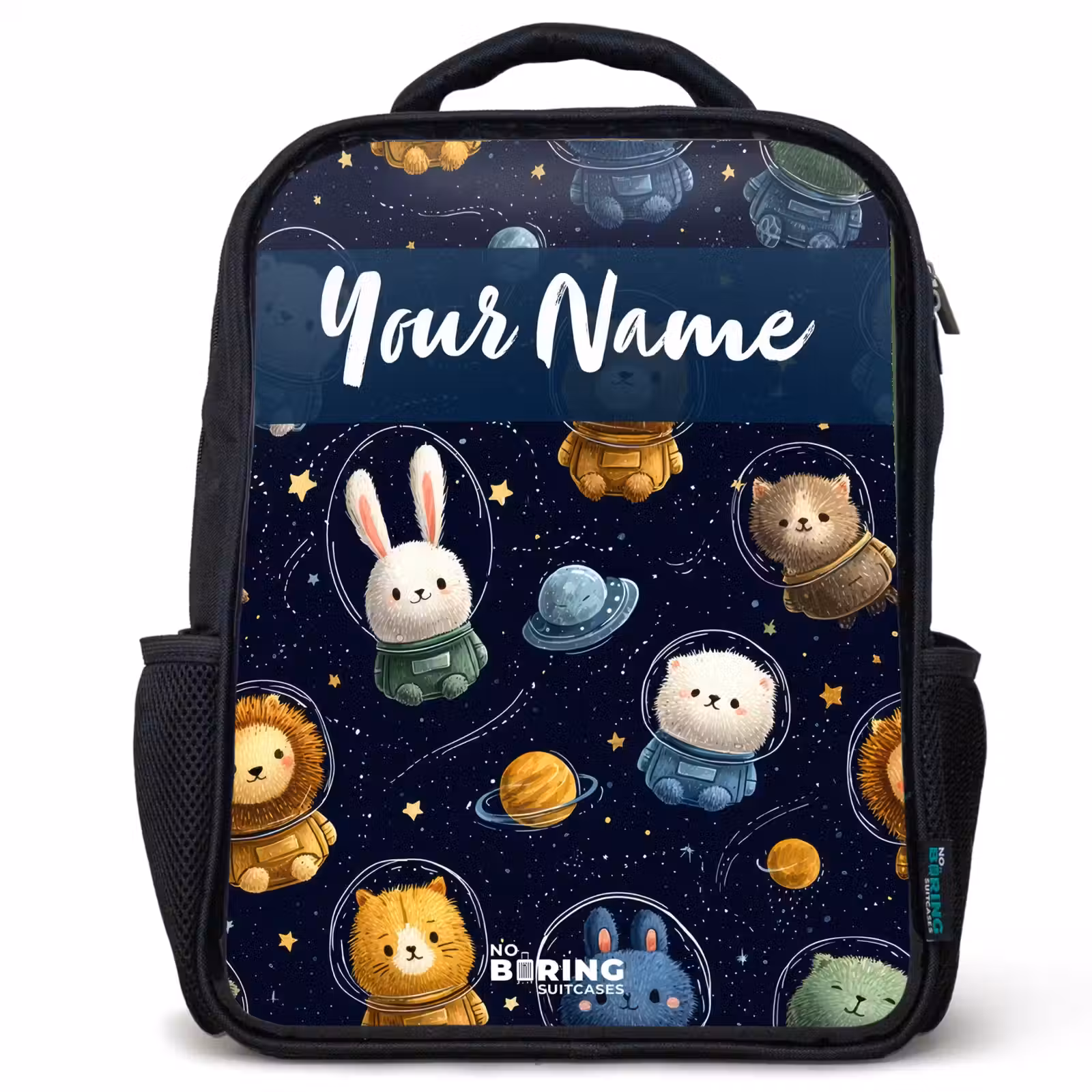 Kids backpack with name - Black - Animals - Astronaut - Planets - Stars — 1