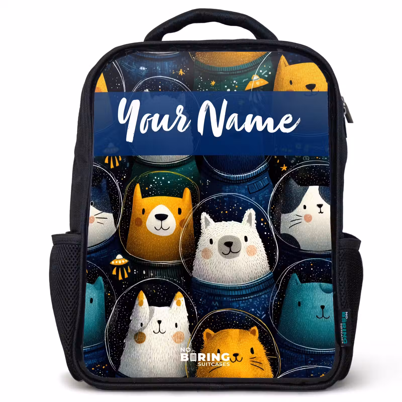 Kids backpack with name - Black - Animals - Stars - Planets - Astronaut — 1