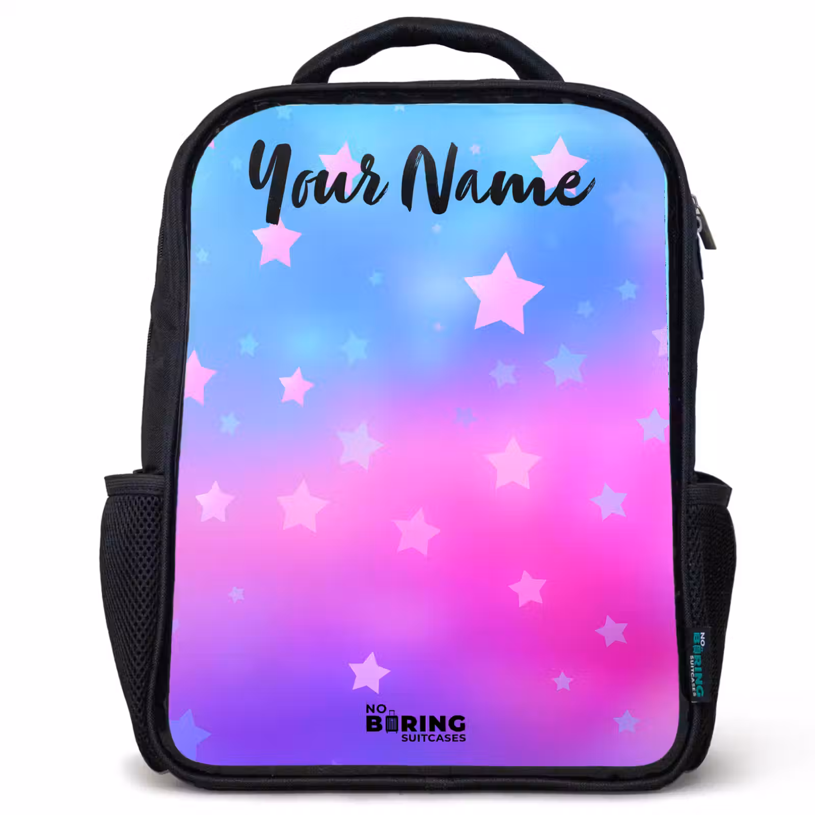 Kids backpack with name - Black - Stars - Pink - Blue — 1