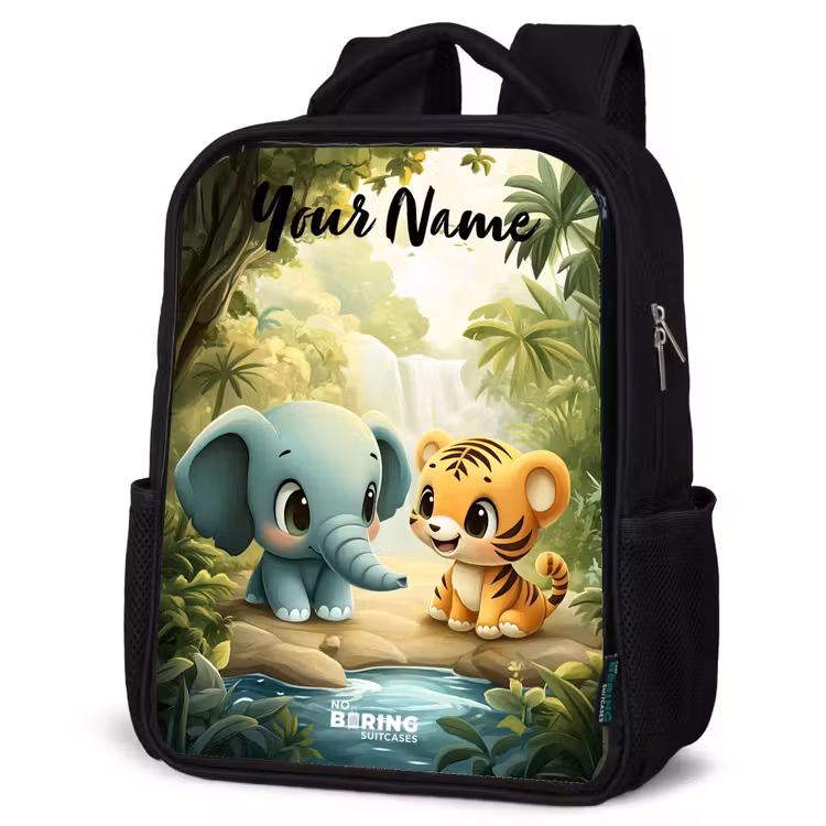 Kids backpack with name - Black - Elephant - Tiger - Forest - Jungle — 4
