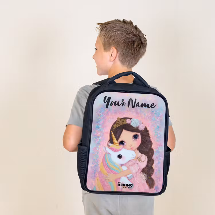 Kids backpack with name - Black - Girl - Unicorn - Glitter — 2