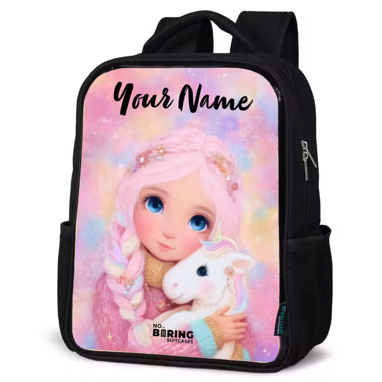 Kids backpack with name - Black - Girl - Unicorn - Pink — 4