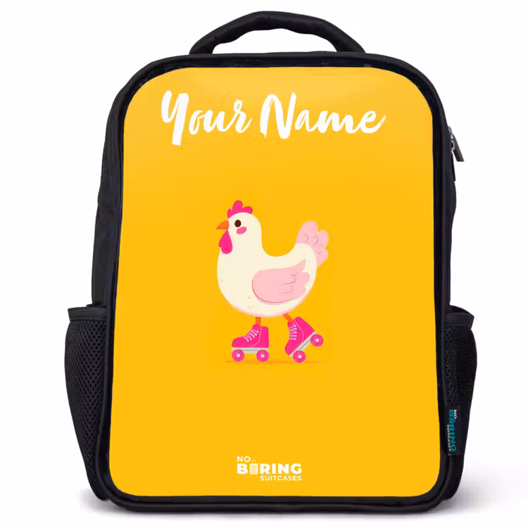 Kids backpack with name - Black - Kip - Roller skates - Yellow — 1