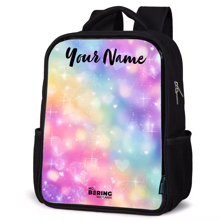 Kids backpack with name - Black - Light - Rainbow - Hearts — 4
