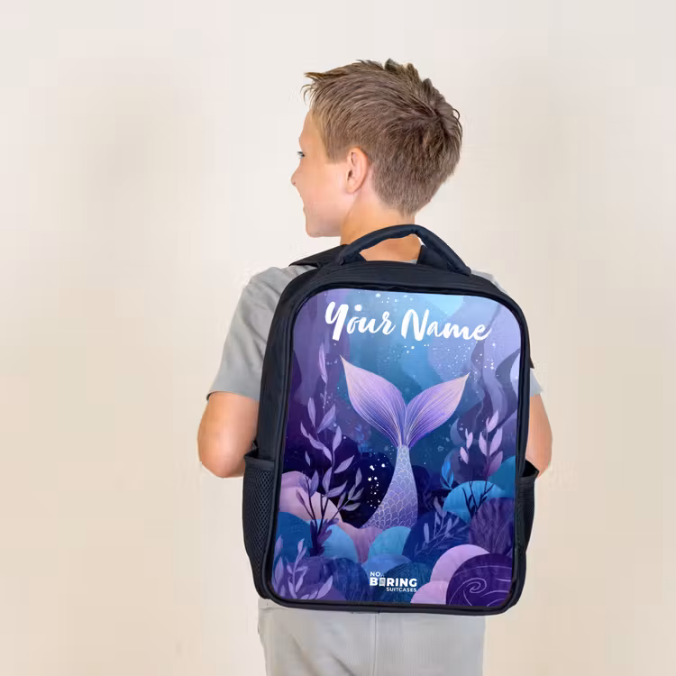 Kids backpack with name - Black - Mermaid - Underwater - Purple - Blue — 2
