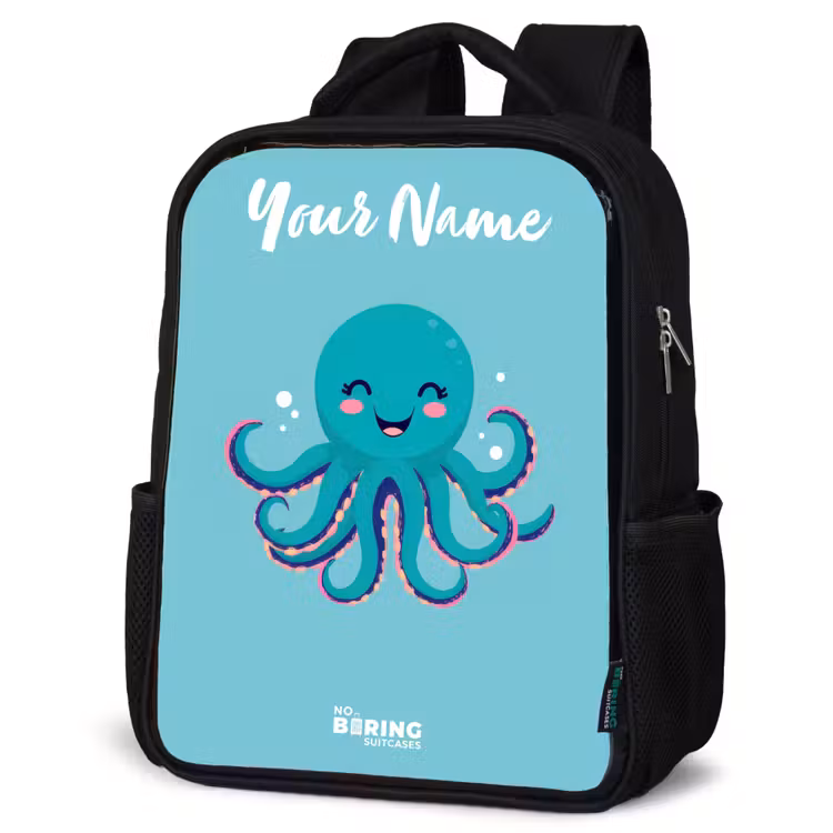 Kids backpack with name - Black - Octopus - Water - Blue — 4