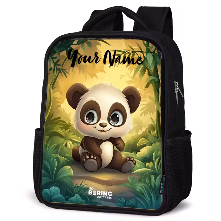 Kids backpack with name - Black - Panda - Bamboo Forest - Green — 4