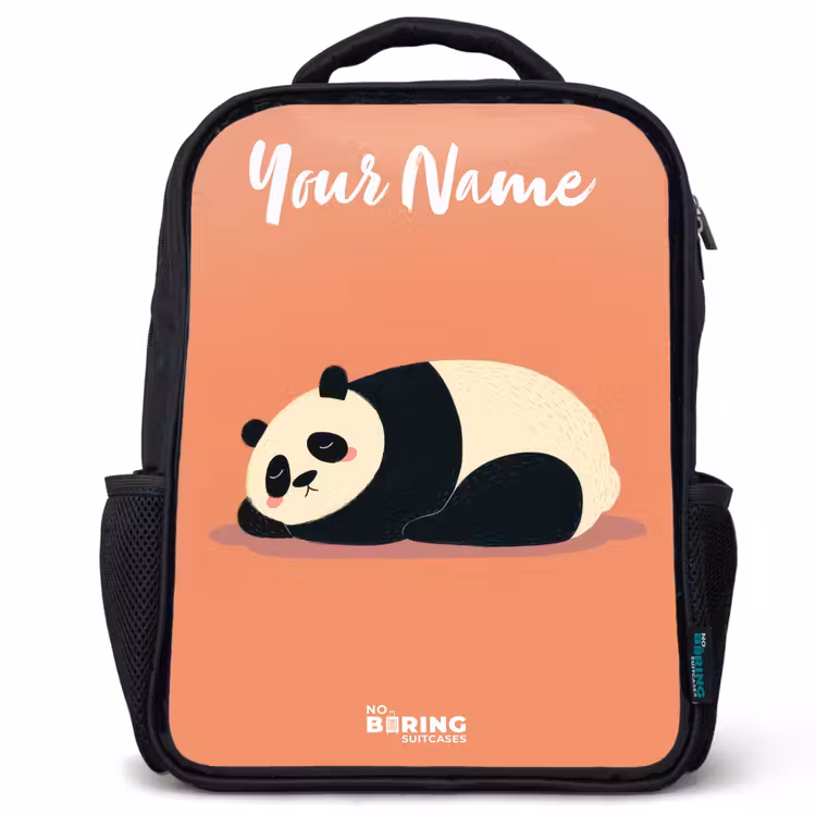 Kids backpack with name - Black - Panda - Sleeping - Orange — 1