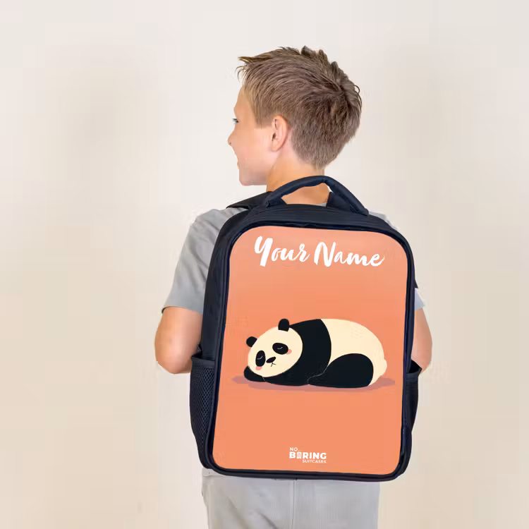 Kids backpack with name - Black - Panda - Sleeping - Orange — 2