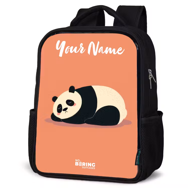 Kids backpack with name - Black - Panda - Sleeping - Orange — 4