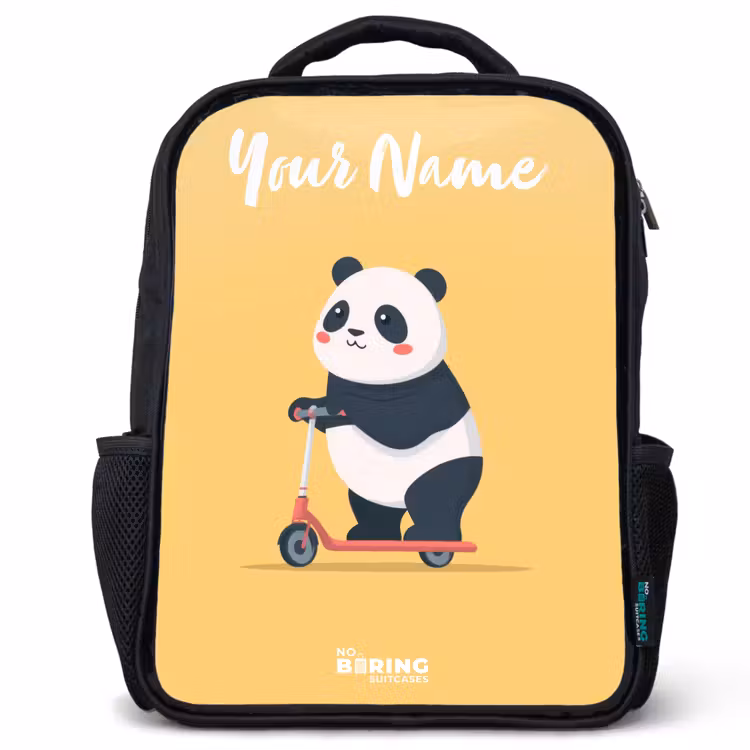 Kids backpack with name - Black - Panda - Step - Yellow — 1