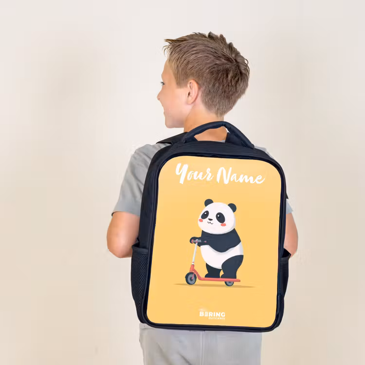 Kids backpack with name - Black - Panda - Step - Yellow — 2