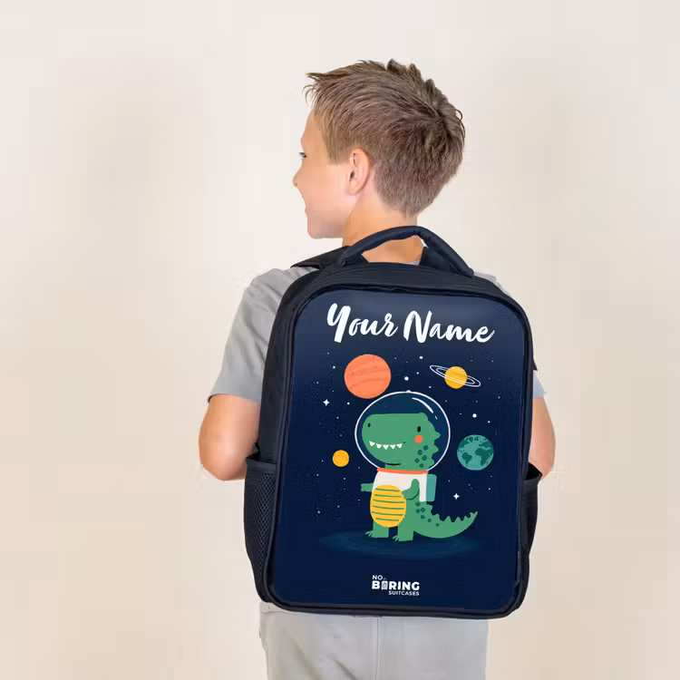 Kids backpack with name - Black - Space - Dino - Planets - Stars — 2