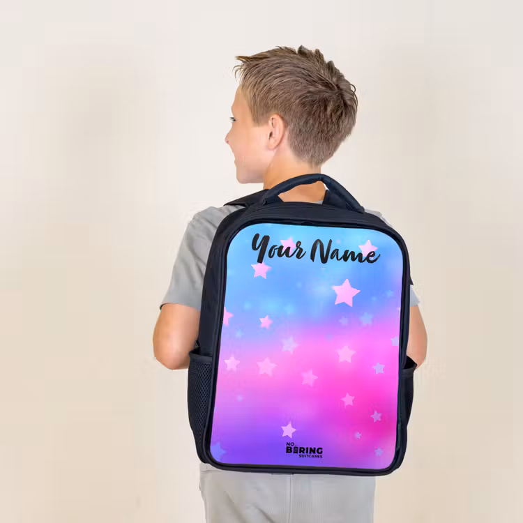 Kids backpack with name - Black - Stars - Pink - Blue — 2