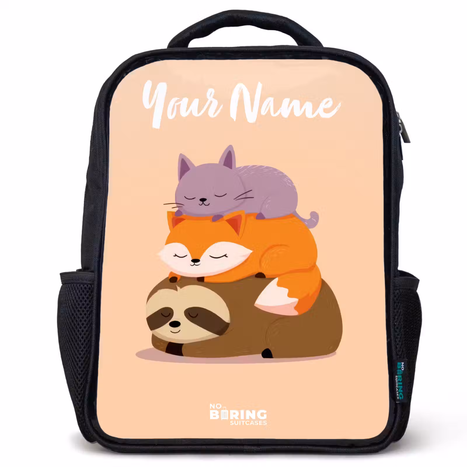 Kids backpack with name - Black - Animals - Sleep - Together — 1