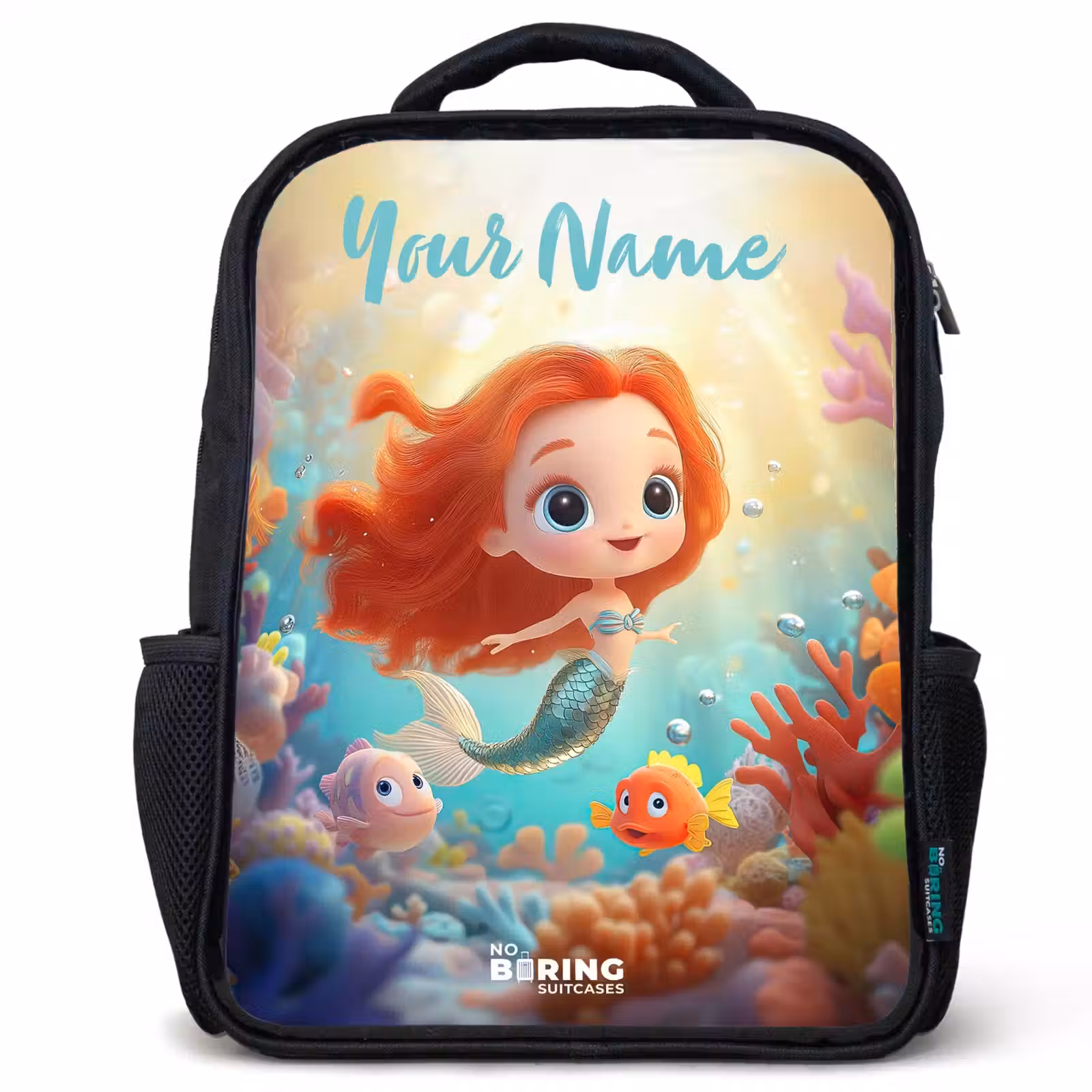 Kids backpack with name - Black - Mermaid - Fish - Coral — 1