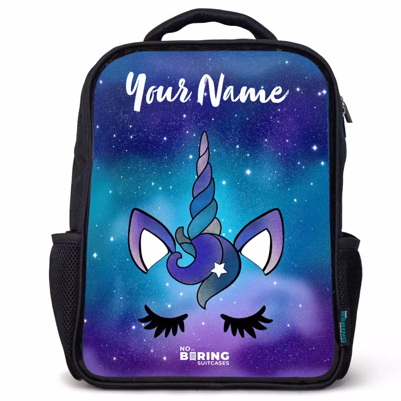 Kids backpack with name - Black - Unicorn - Starry Sky - Blue — 1