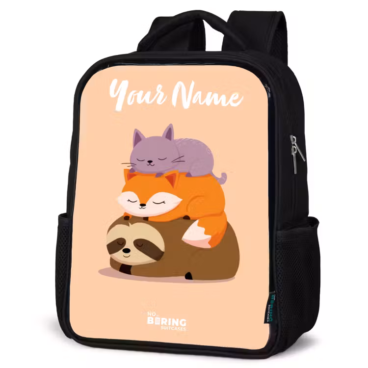 Kids backpack with name - Black - Animals - Sleep - Together — 4