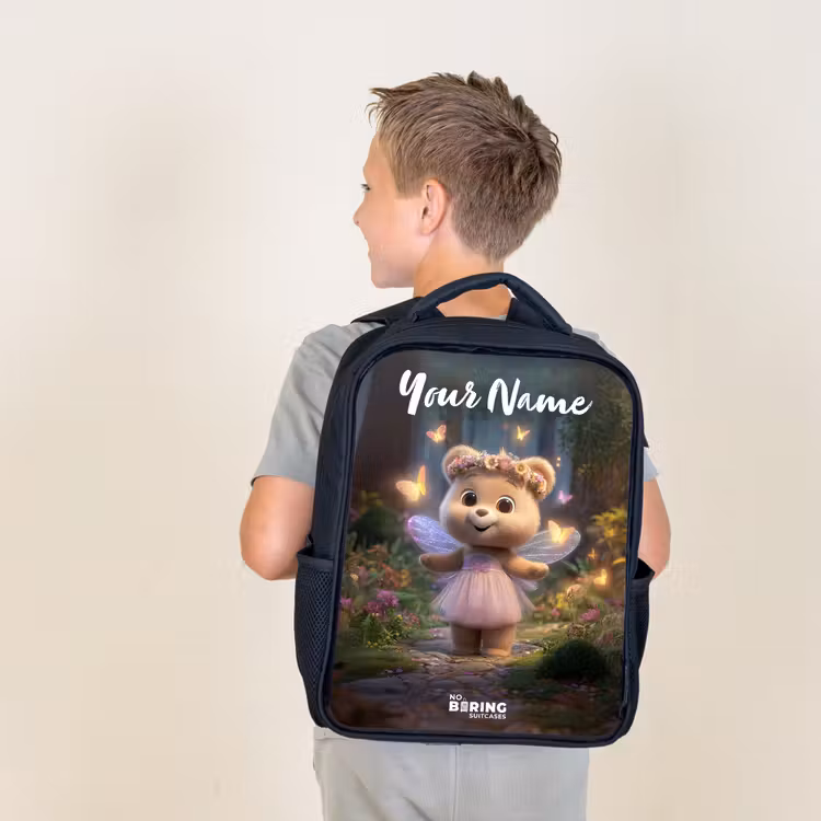 Kids backpack with name - Black - Bear - Butterflies - Forest - Fairy — 2